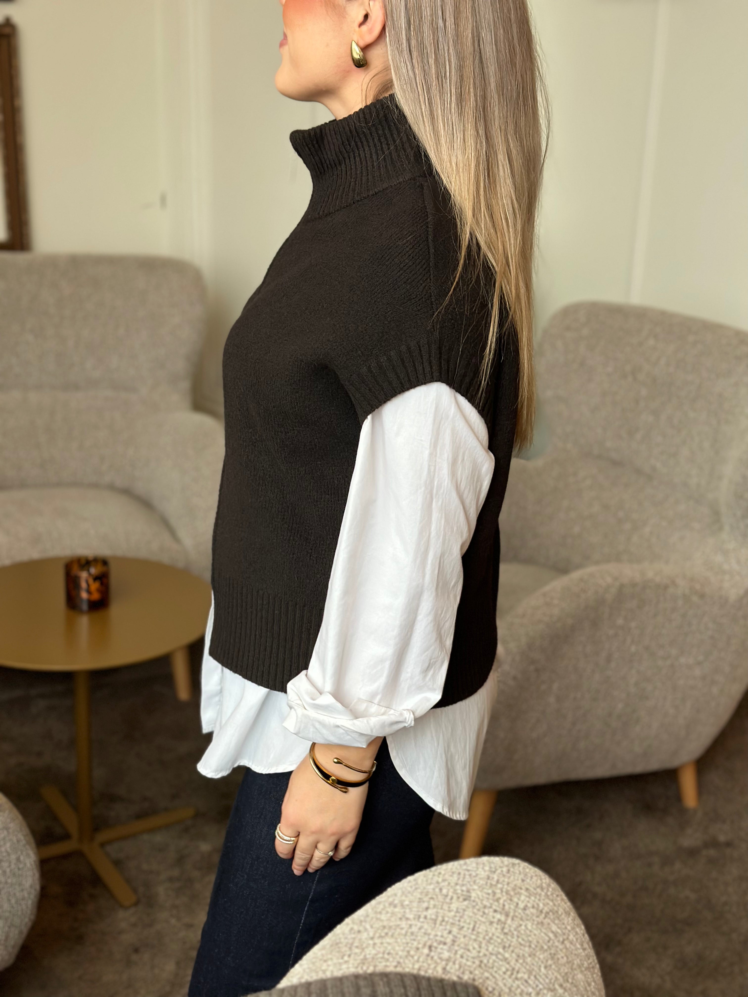 JDY - LEA S/L HN 2WAY ZIP VEST KNIT - CHOCOLATE TORTE/MELANGE