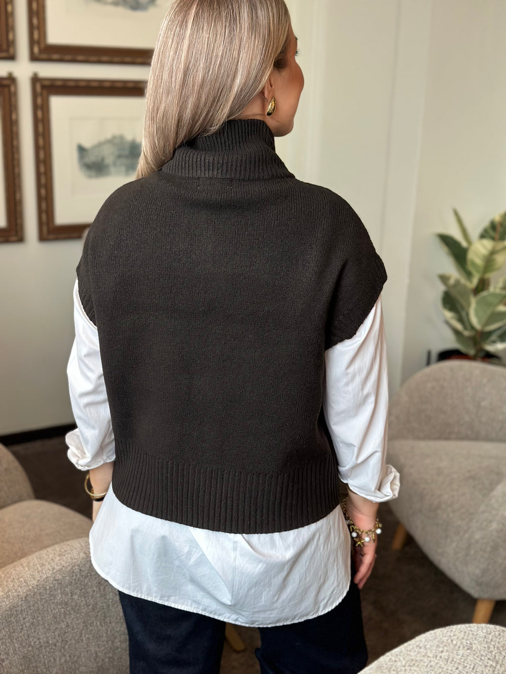 JDY - LEA S/L HN 2WAY ZIP VEST KNIT - CHOCOLATE TORTE/MELANGE