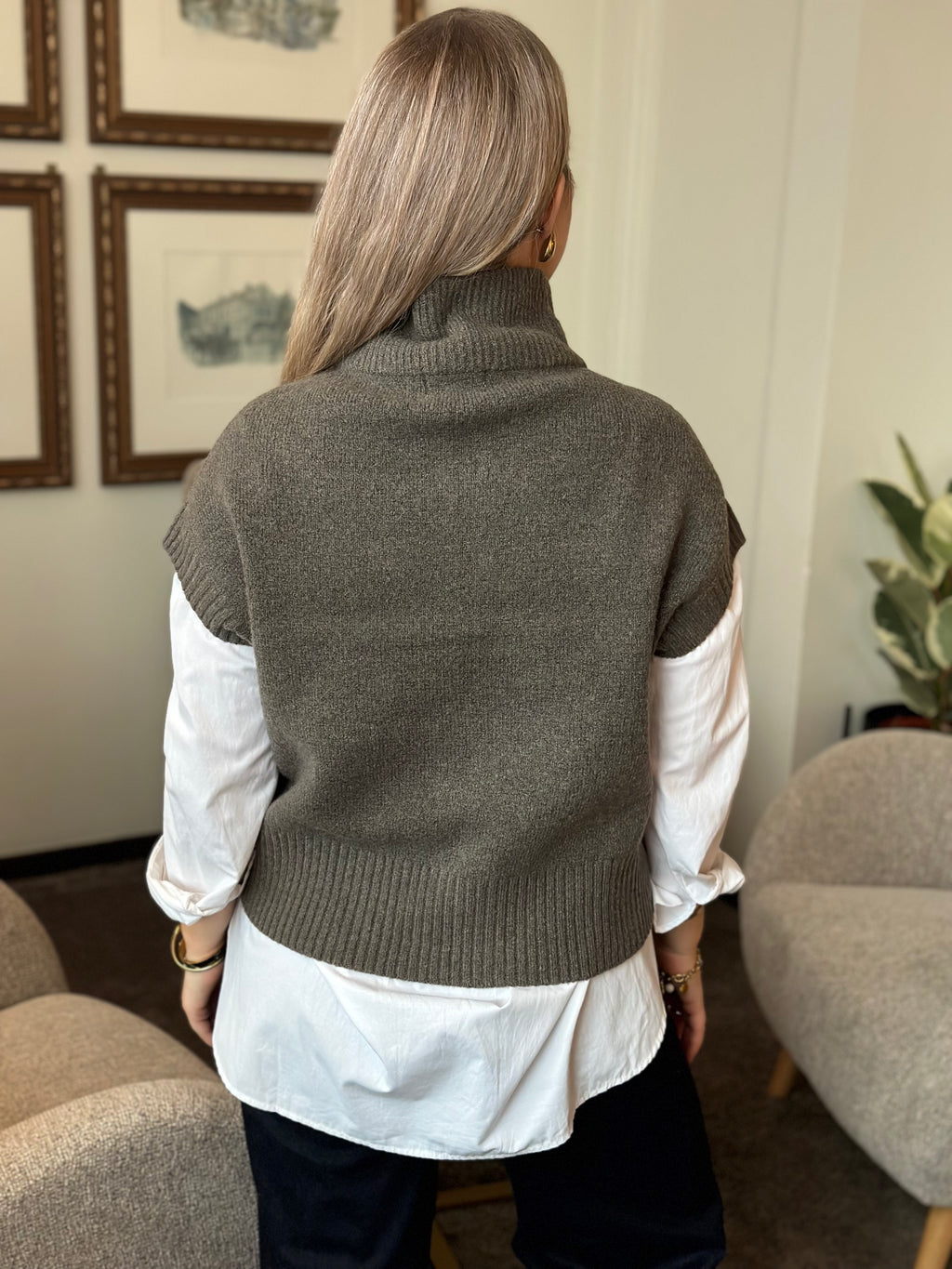 JDY - LEA S/L HN 2WAY ZIP VEST KNIT - FALCON/MELANGE