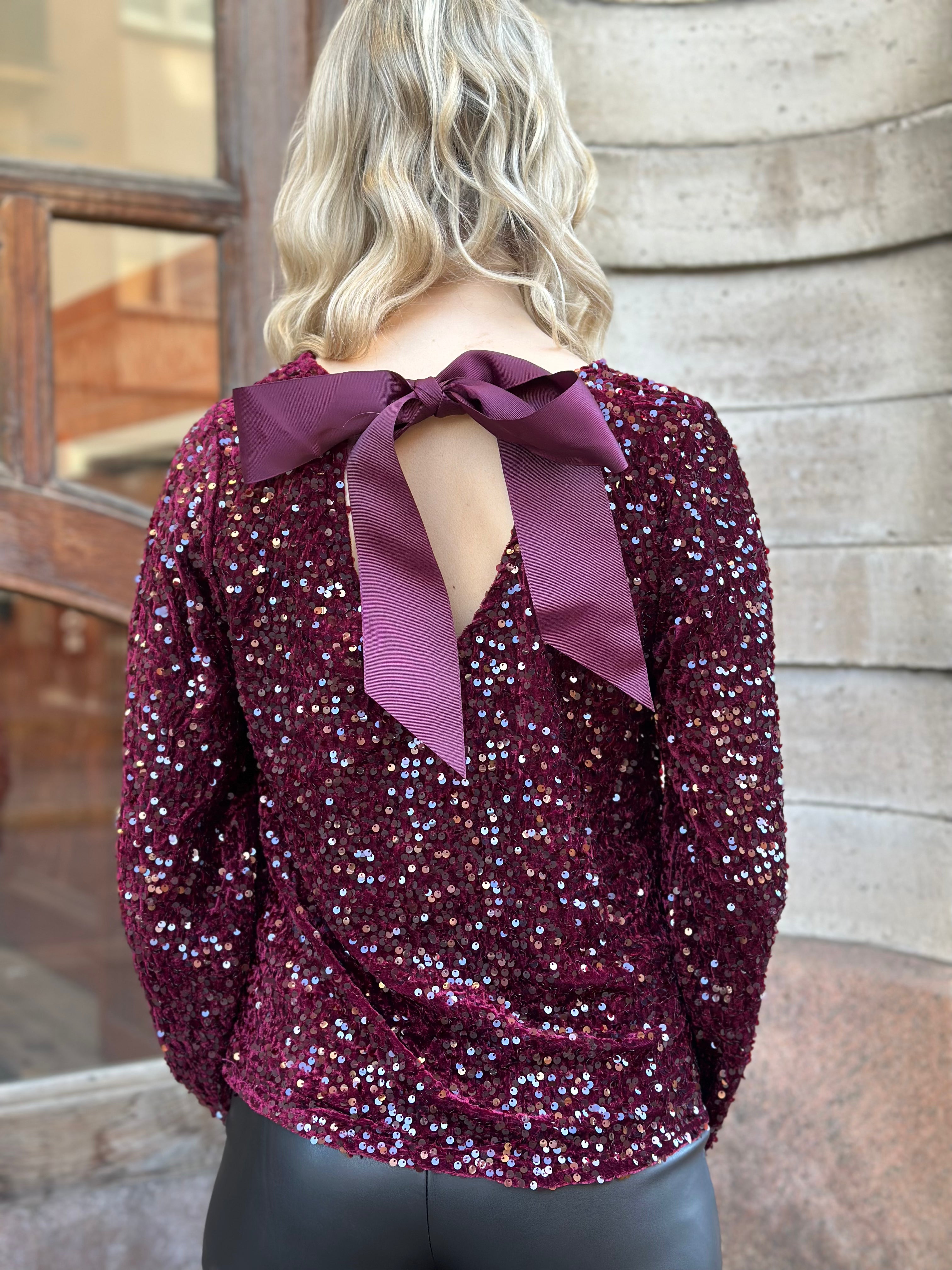 PIECES - KAM LS DEEP BACK BOW TOP - TAWNY PORT