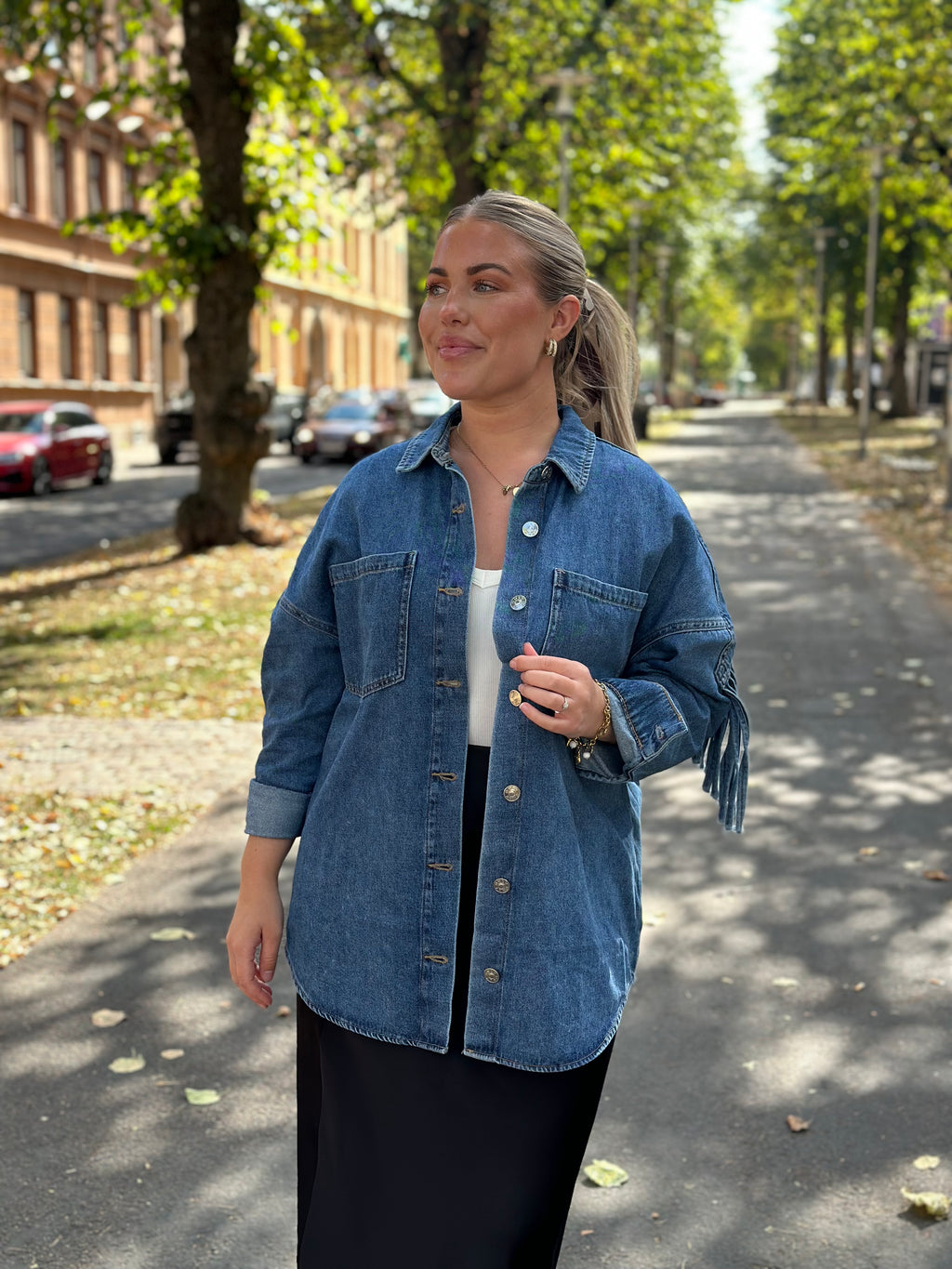 ONLY - MAUREEN LS FRINGE SHIRT - MEDIUM BLUE DENIM