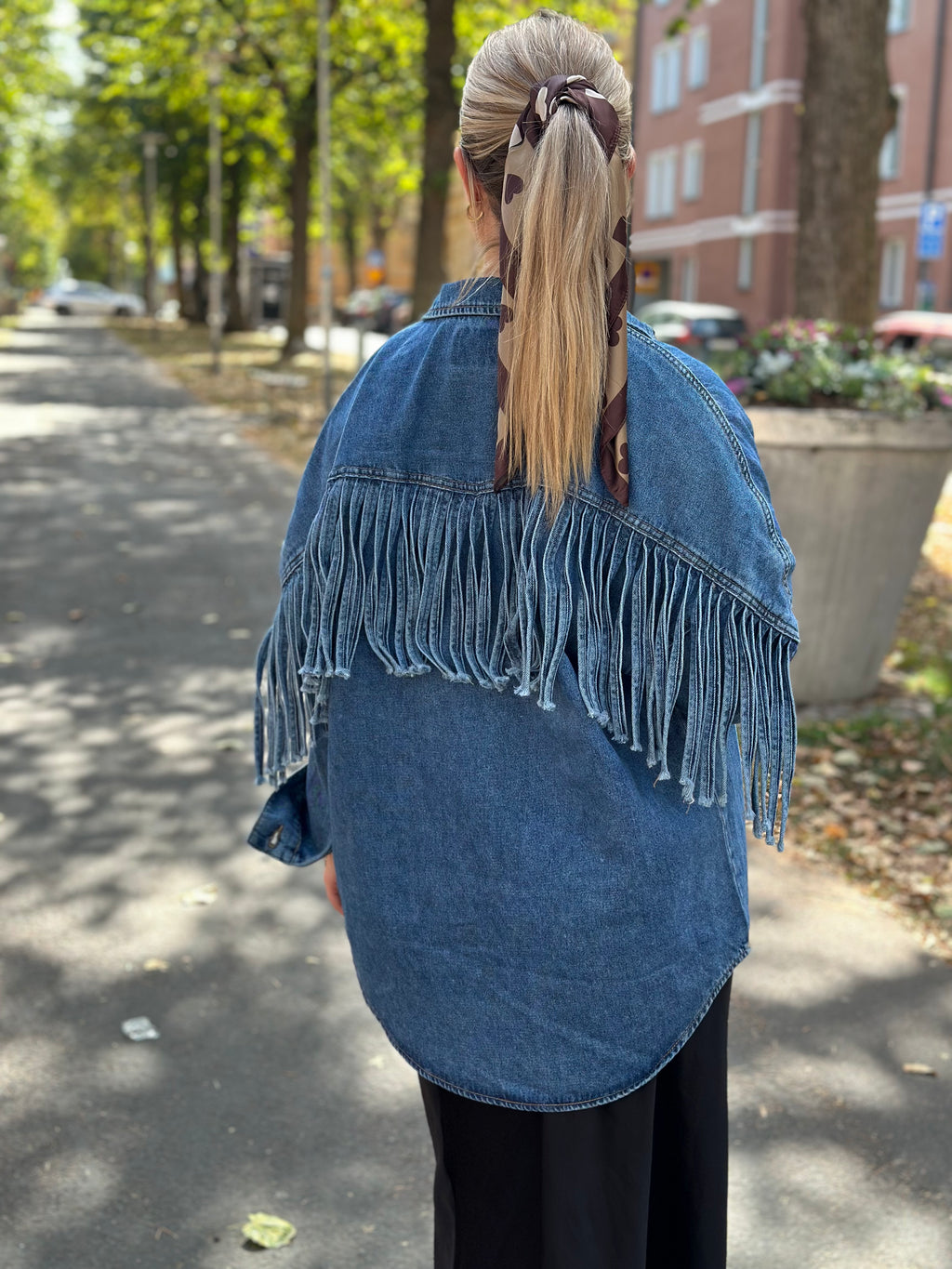 ONLY - MAUREEN LS FRINGE SHIRT - MEDIUM BLUE DENIM