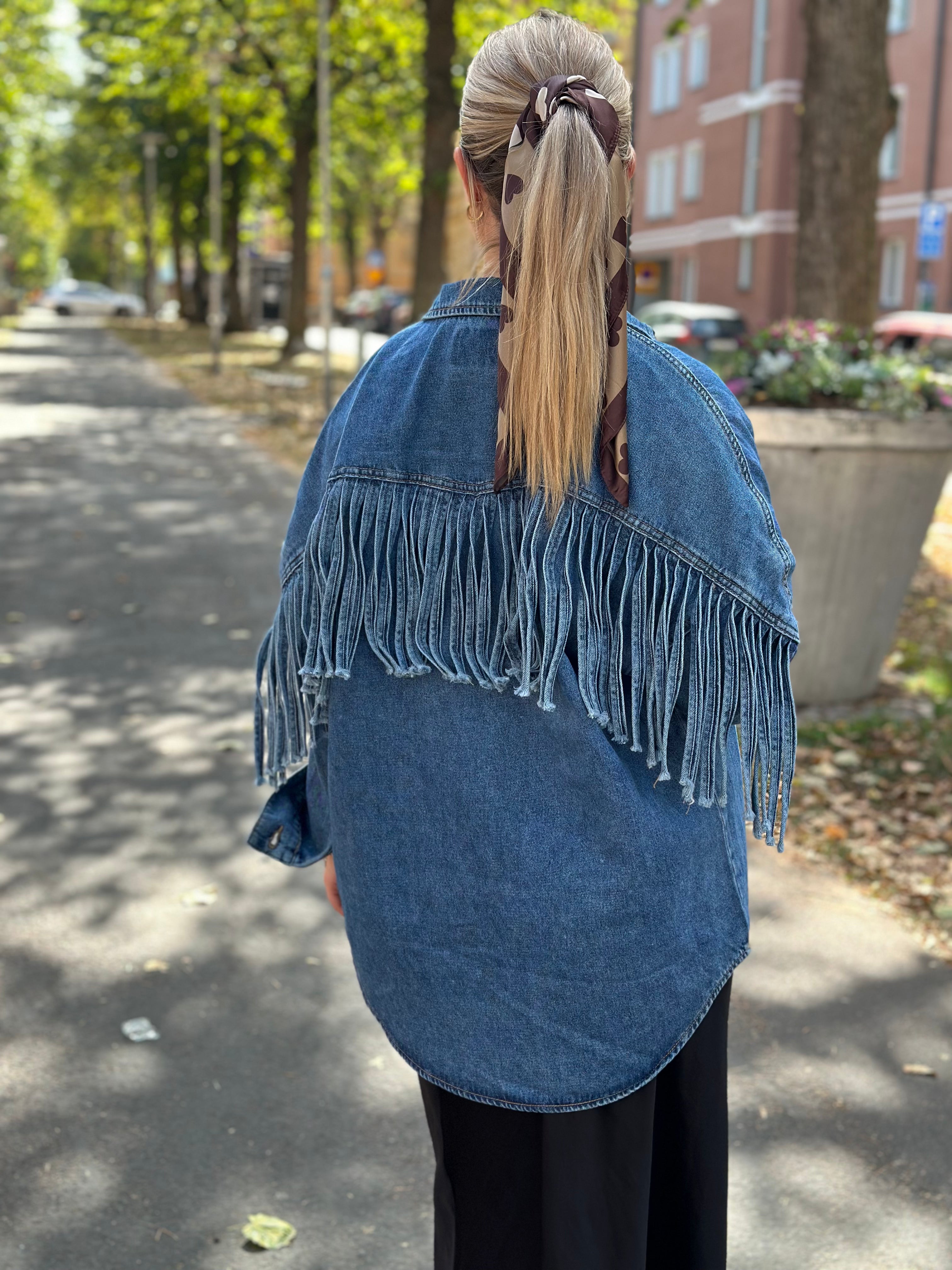 ONLY - MAUREEN LS FRINGE SHIRT - MEDIUM BLUE DENIM