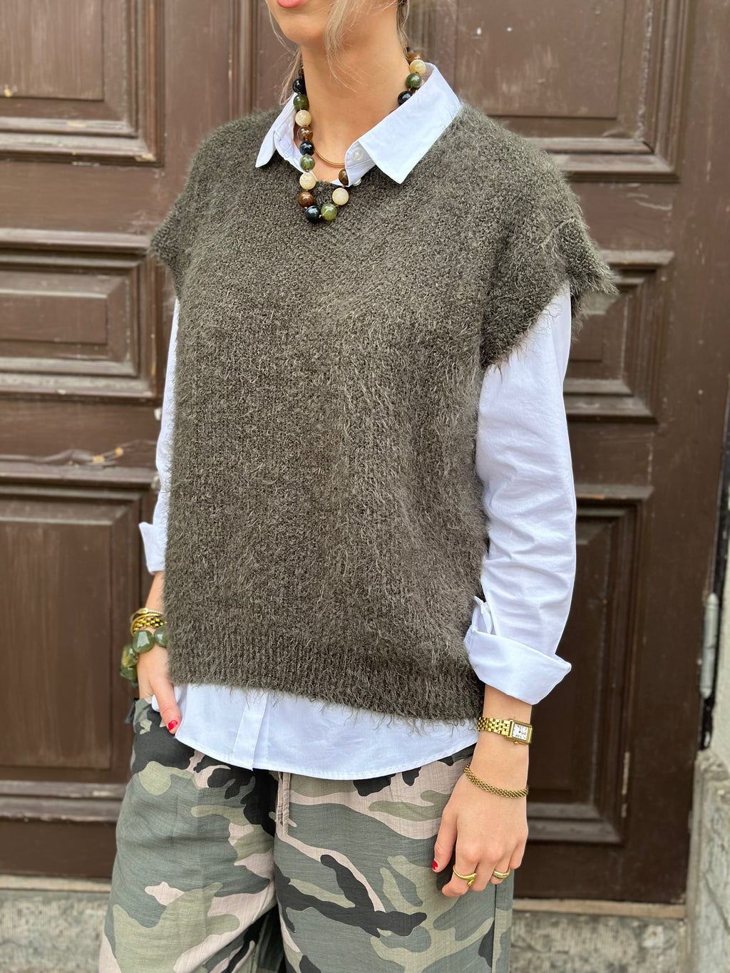 MARTA - LAYA KNIT VEST - DARK GREEN
