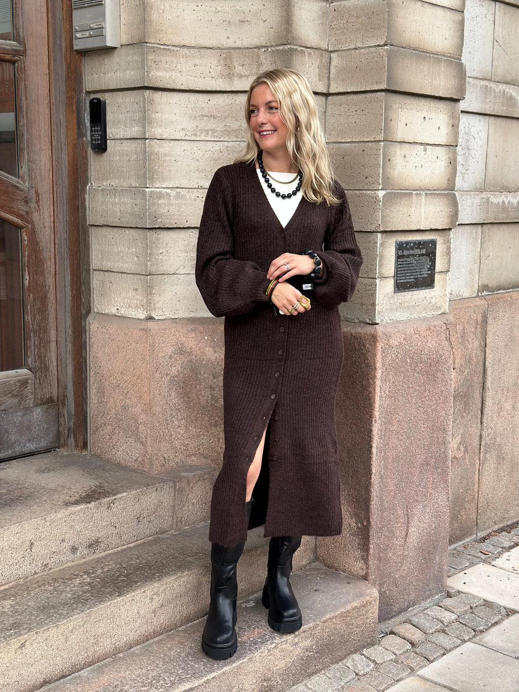 PIECES - FALY LS KNIT DRESS - HOT FUDGE/MELANGE