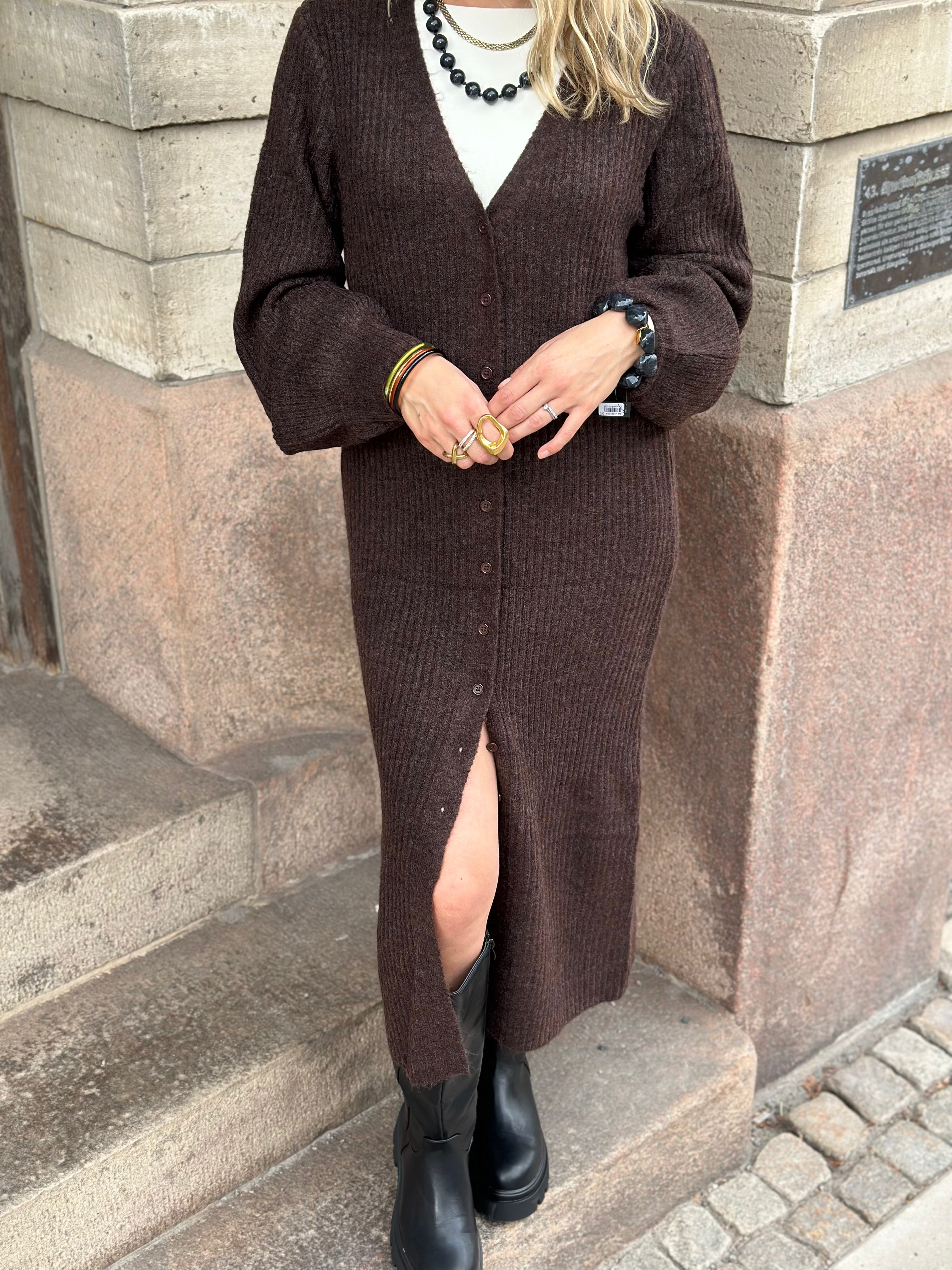 PIECES - FALY LS KNIT DRESS - HOT FUDGE/MELANGE