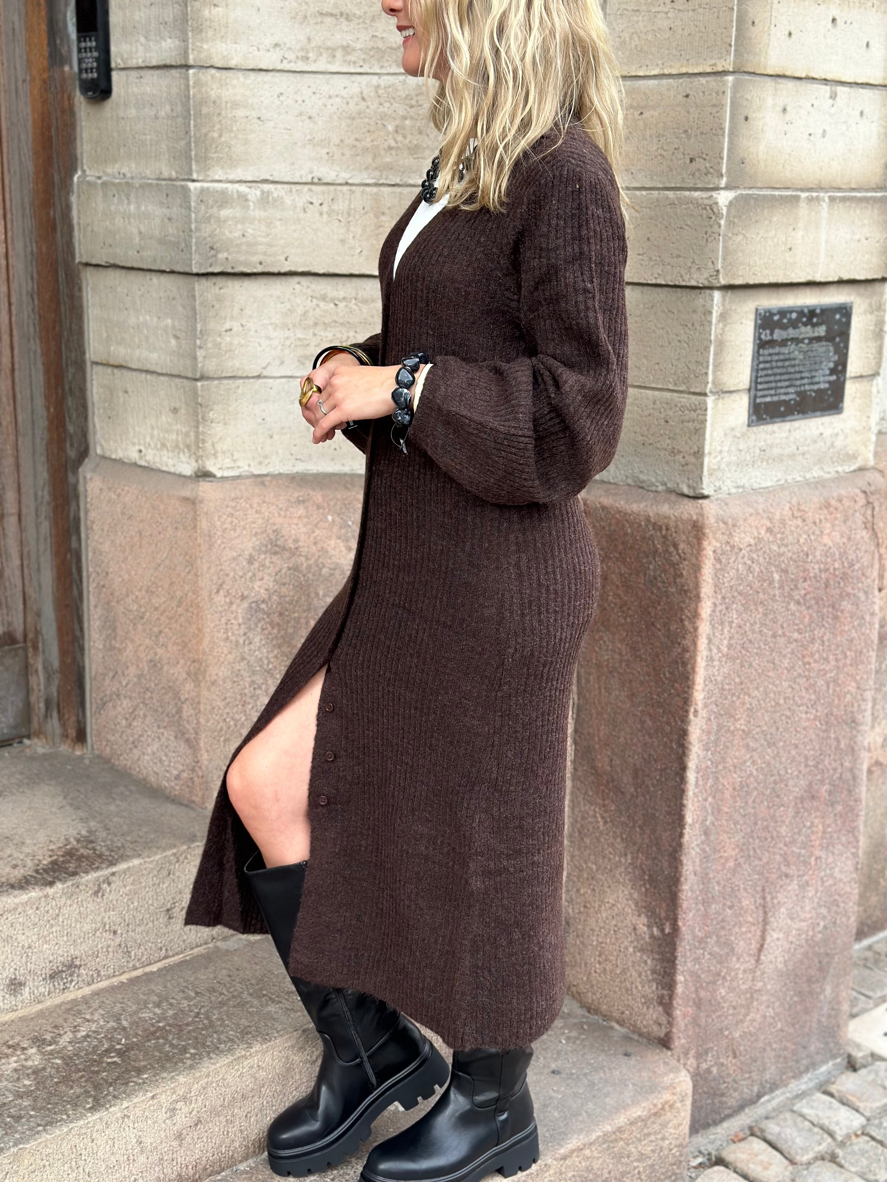 PIECES - FALY LS KNIT DRESS - HOT FUDGE/MELANGE
