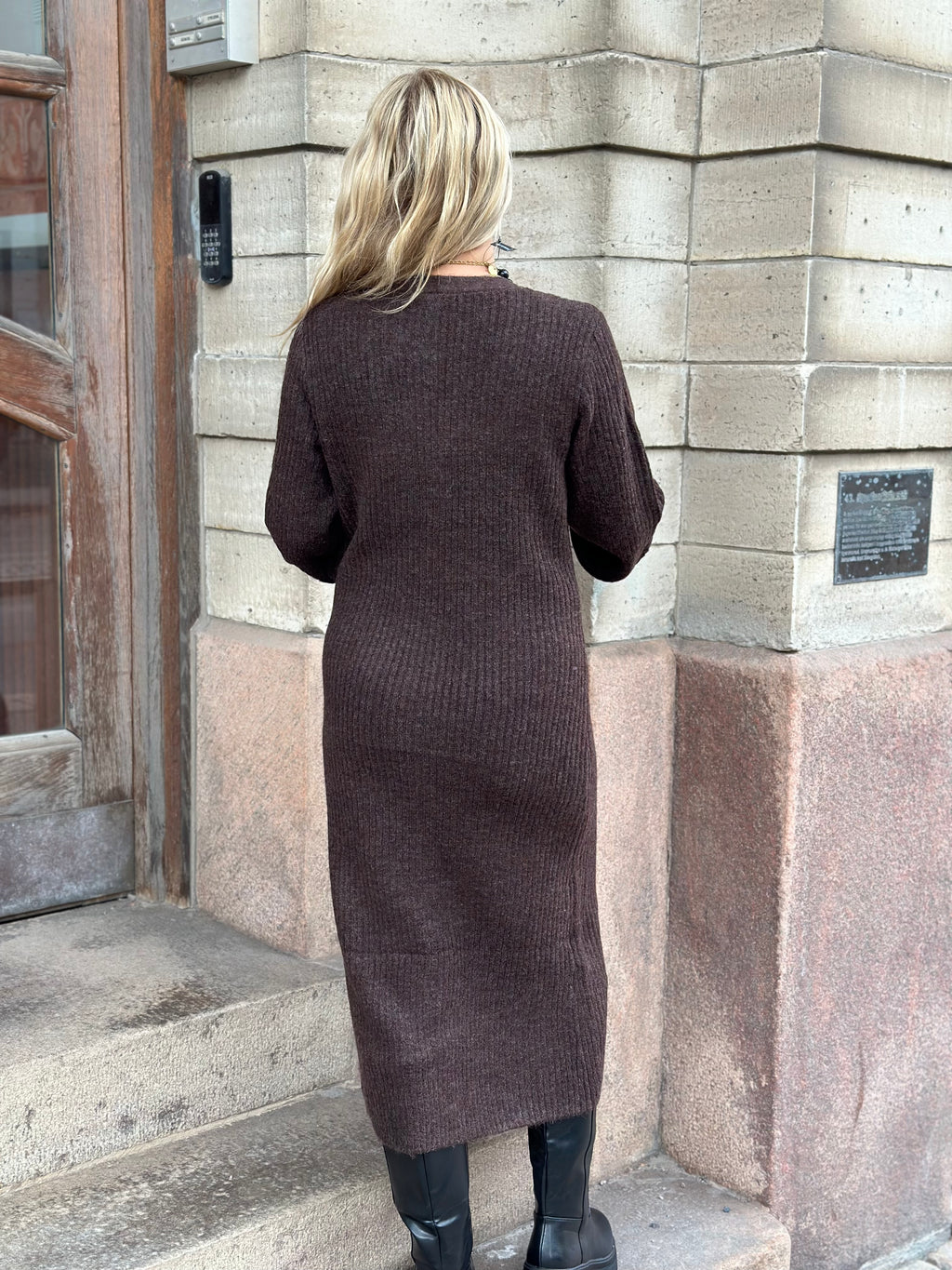 PIECES - FALY LS KNIT DRESS - HOT FUDGE/MELANGE