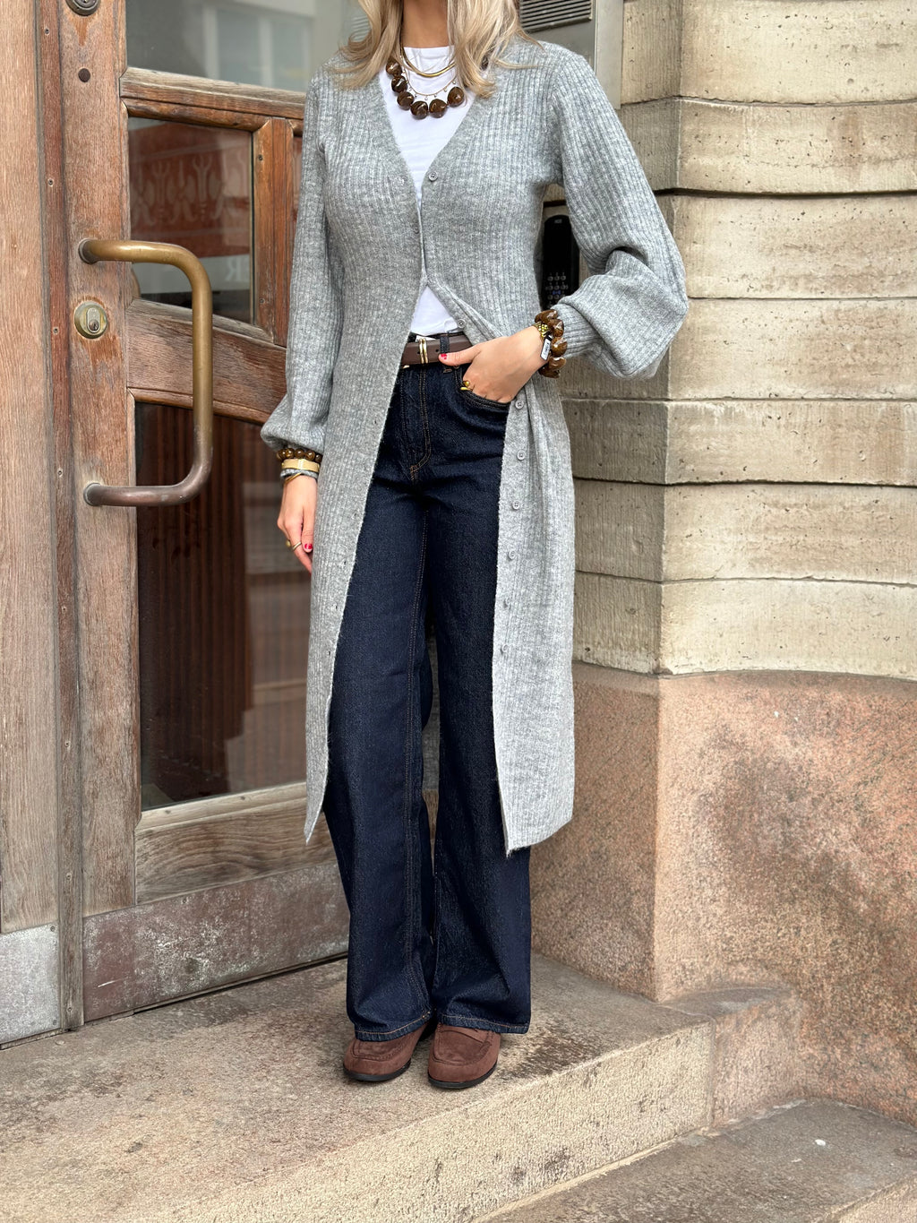 PIECES - FALY LS KNIT DRESS - LIGHT GREY MELANGE