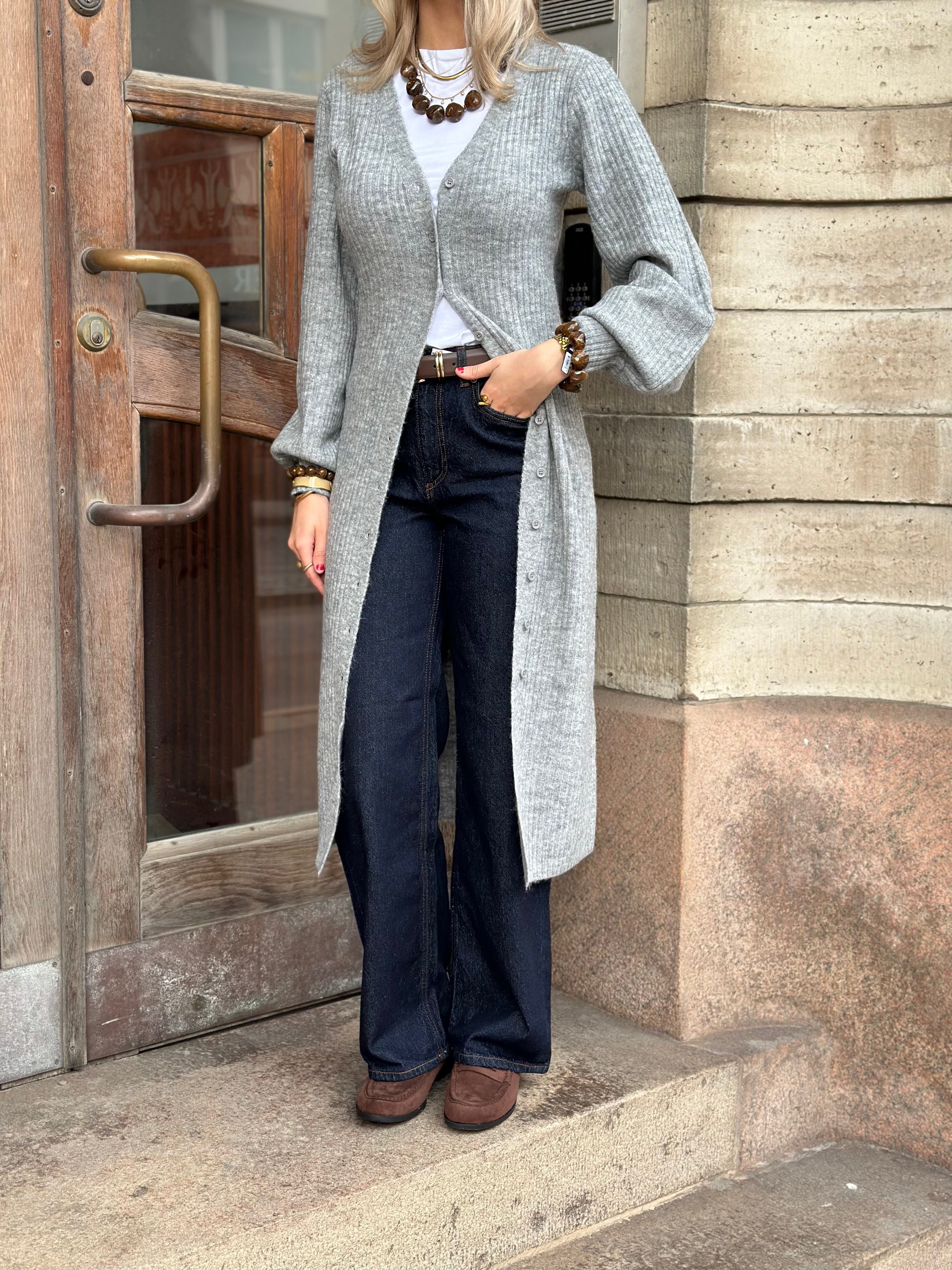 PIECES - FALY LS KNIT DRESS - LIGHT GREY MELANGE