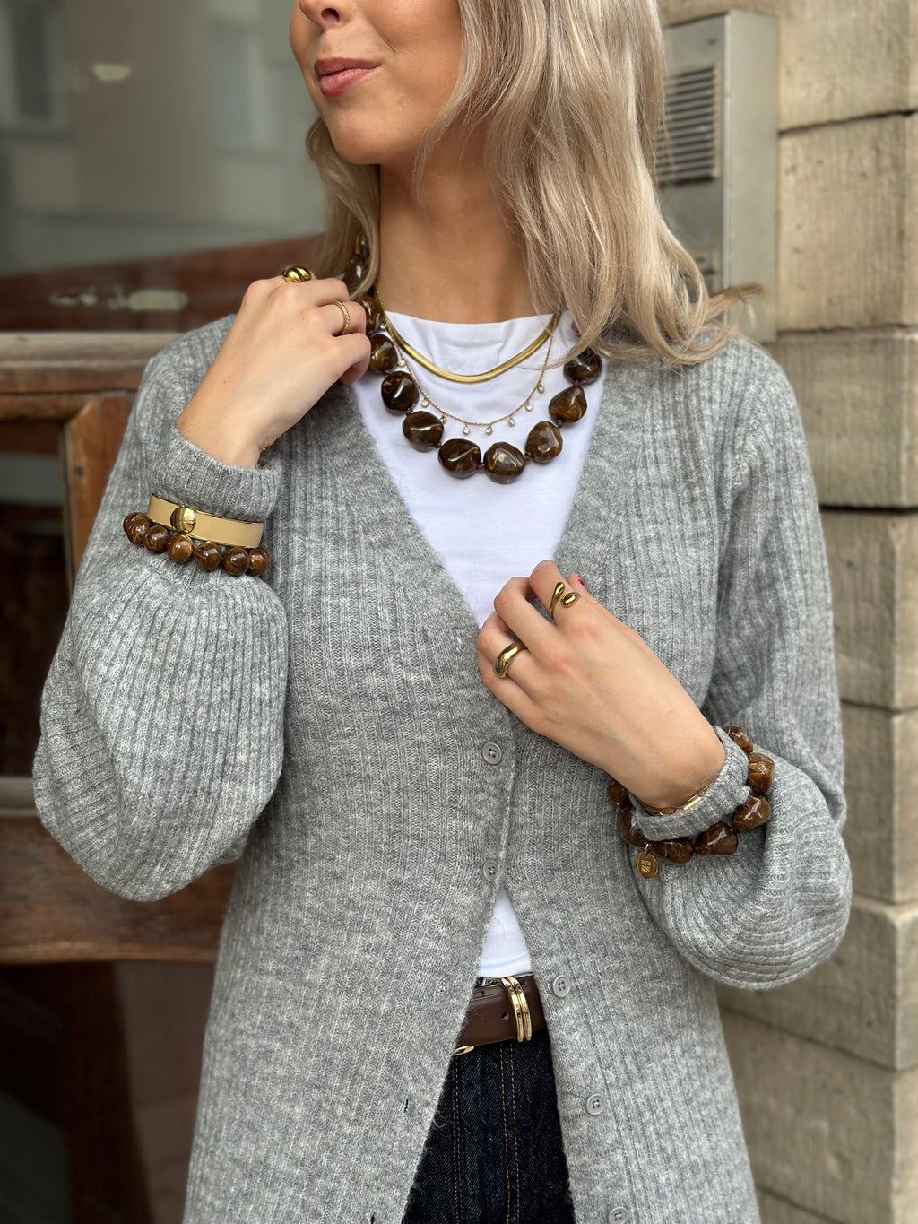 PIECES - FALY LS KNIT DRESS - LIGHT GREY MELANGE