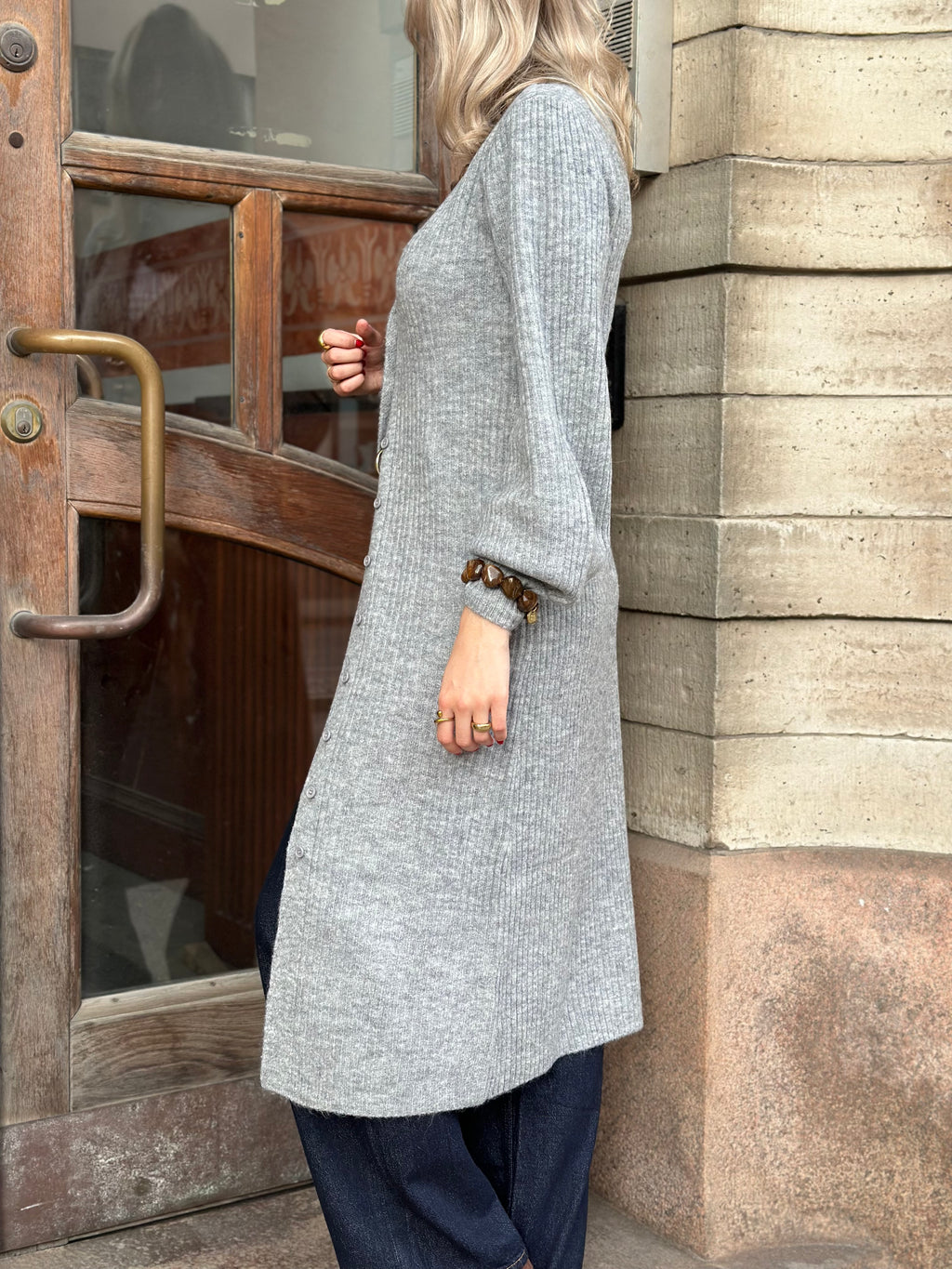 PIECES - FALY LS KNIT DRESS - LIGHT GREY MELANGE
