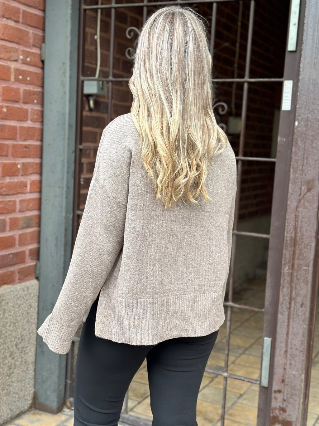 ONLY - MARY LS HIGH NECL SLIT KNIT - SHAVED CHOCOLAT/MELANGE