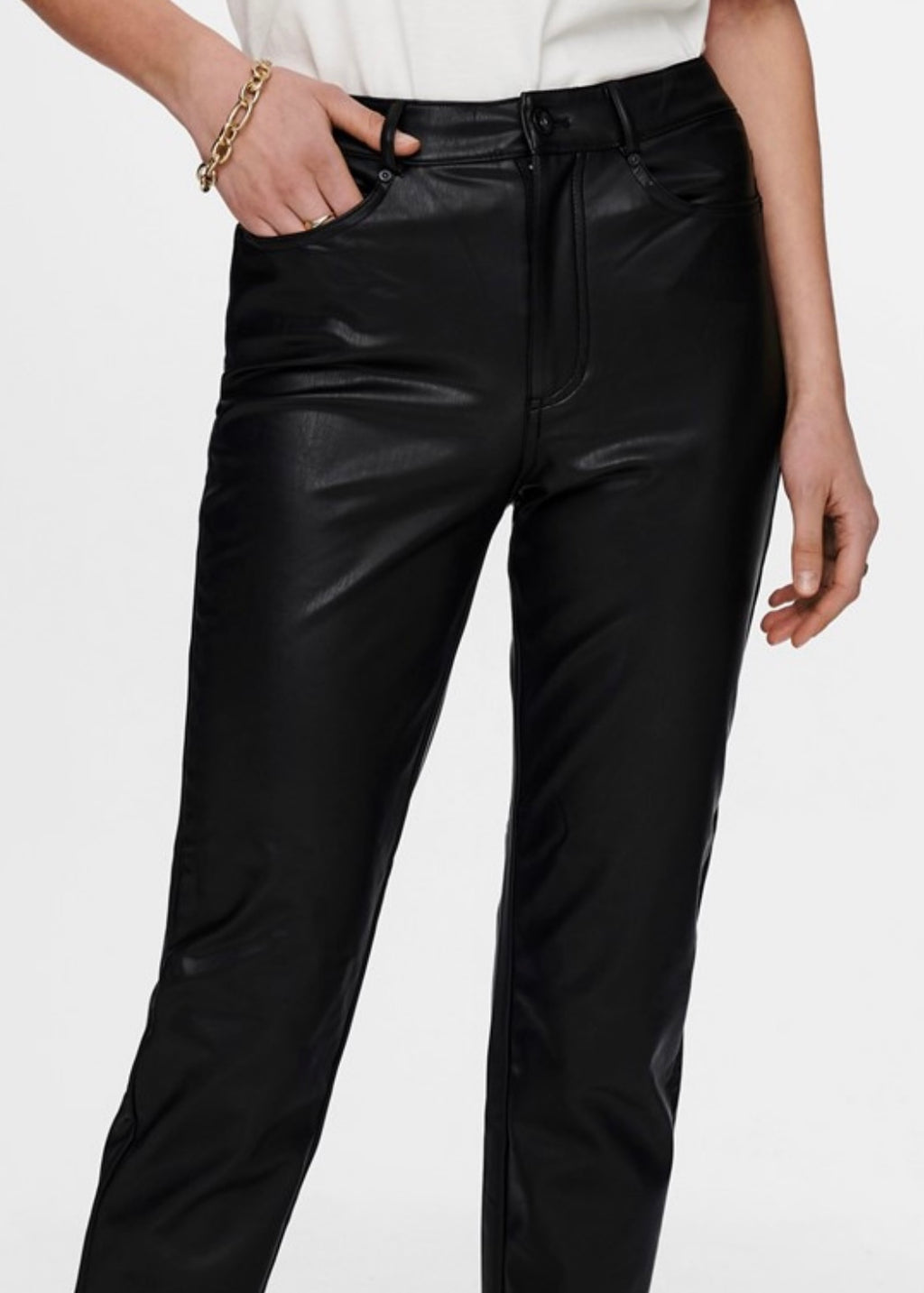 ONLY - EMILY HW ANK FAUX LEATHER - BLACK