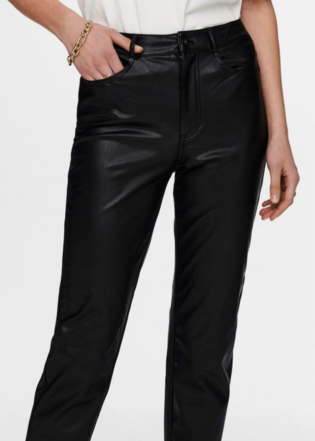 ONLY - EMILY HW ANK FAUX LEATHER - BLACK