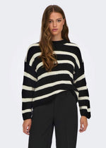 Ladda upp bild till gallerivisning, JDY - JUSTY LS STRIPE PULLOVER KNT - BLACK/EGGNOGG
