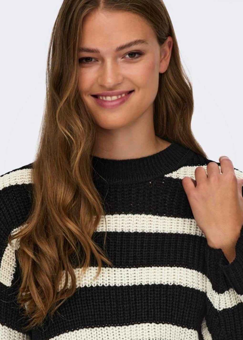 JDY - JUSTY LS STRIPE PULLOVER KNT - BLACK/EGGNOGG