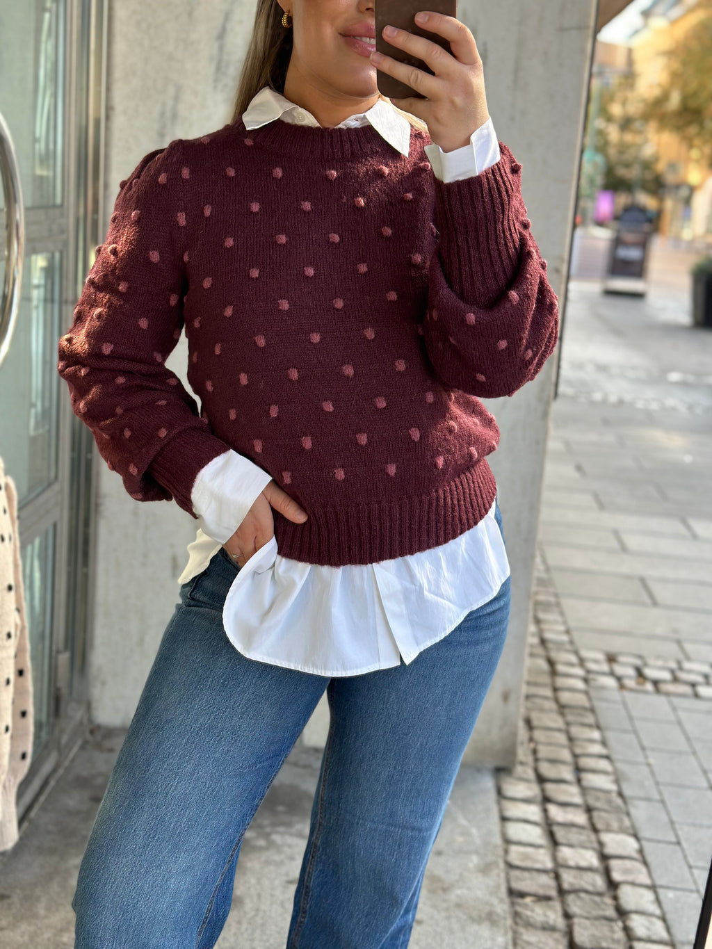 JDY - SIGRID LIFE L/S ON PUFF PULLOVER - WINDSOR WINE