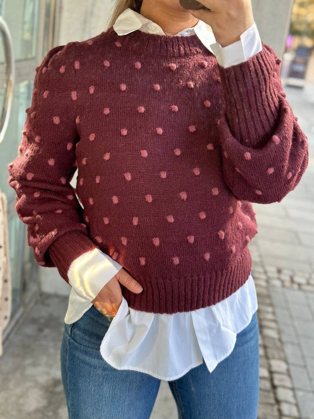 JDY - SIGRID LIFE L/S ON PUFF PULLOVER - WINDSOR WINE