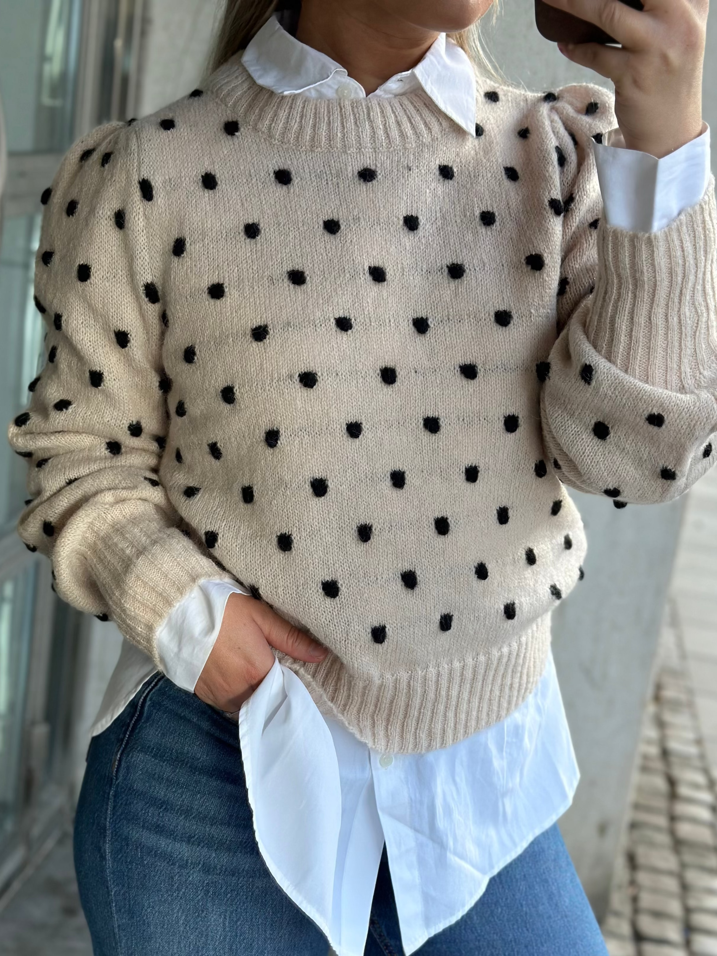 JDY - SIGRID LIFE L/S ON PUFF PULLOVER - CEMENT