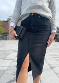 VERO MODA - VERI HR CALF DENIM SKIRT - BLACK