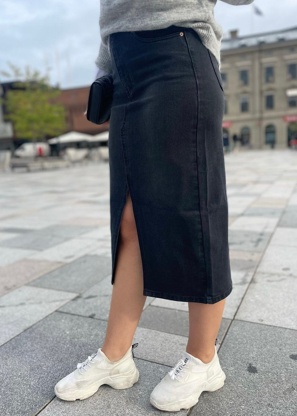 VERO MODA - VERI HR CALF DENIM SKIRT - BLACK