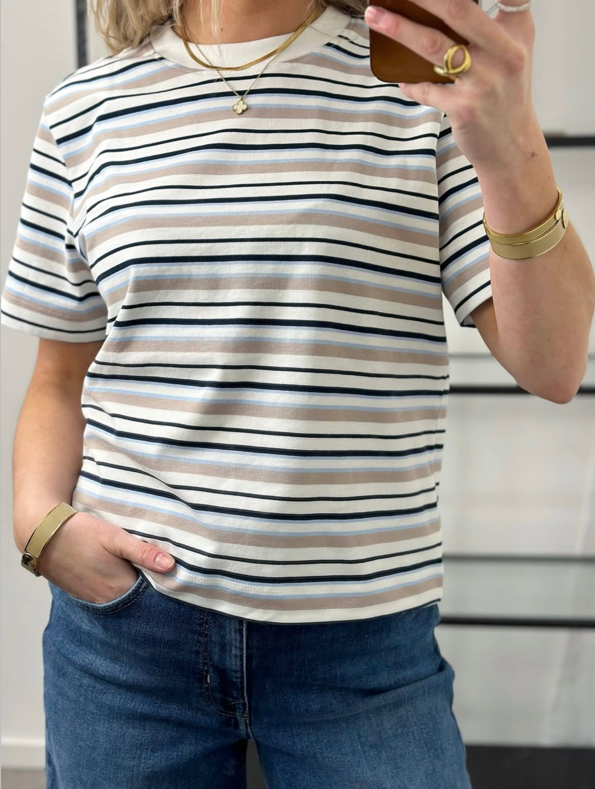 SELECTED FEMME - ESSENTIAL SS STRIPED BOXY TEE - CASHMERE BLUE/ MULTI STRIPE