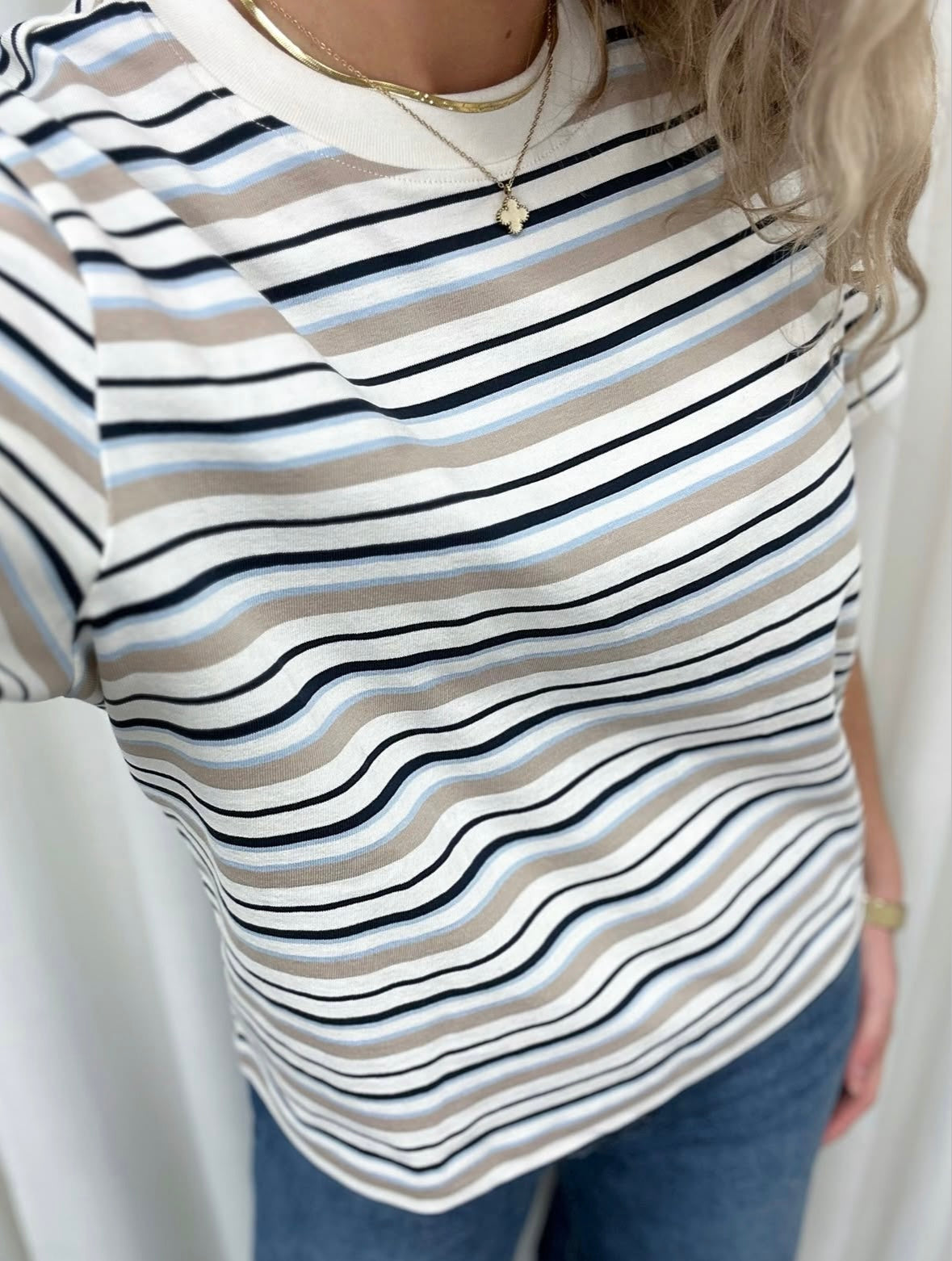 SELECTED FEMME - ESSENTIAL SS STRIPED BOXY TEE - CASHMERE BLUE/ MULTI STRIPE
