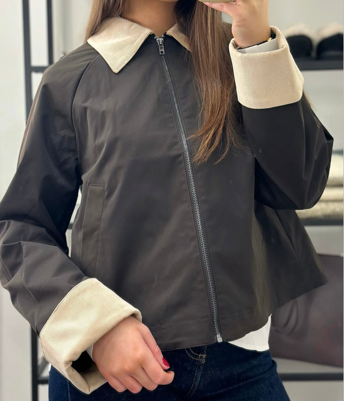 VEROMODA - VICKY LS SHORT JACKET - CHOCOLATE TORTE/BEIGE