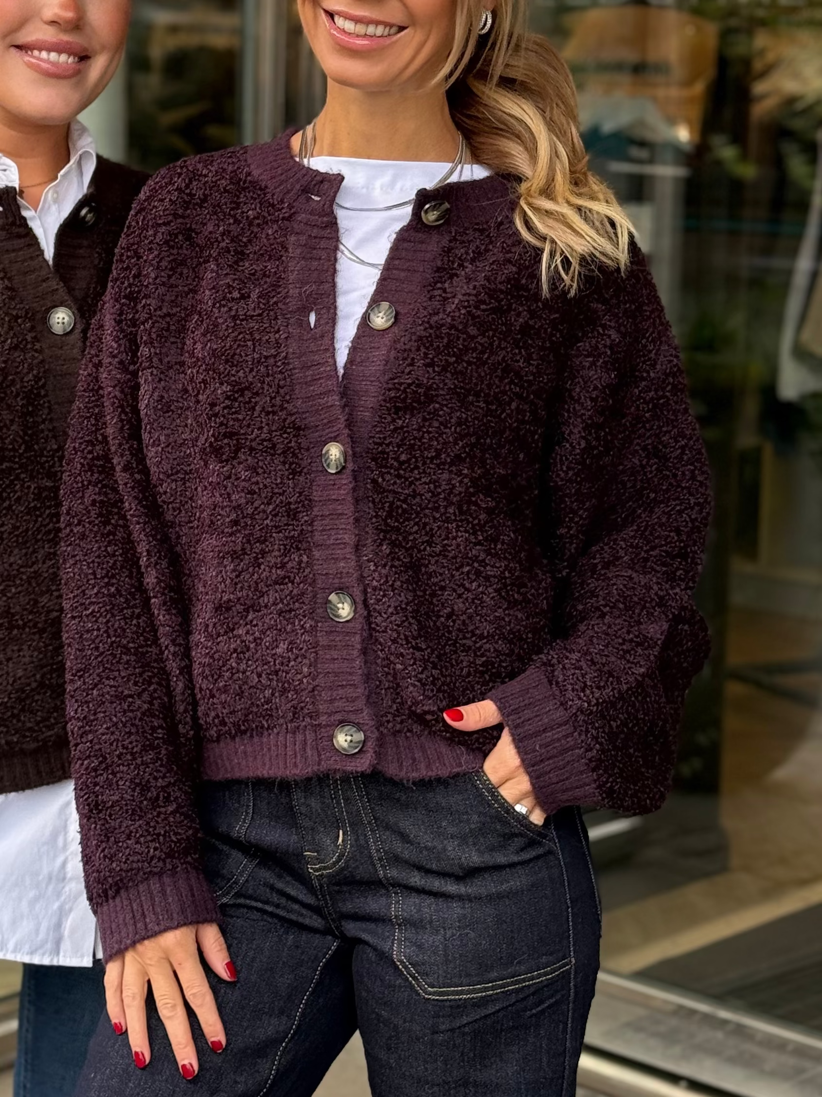 JDY - EIRA LIFE L/S ONECK CARDIGAN KNIT - PLUM PERFECT