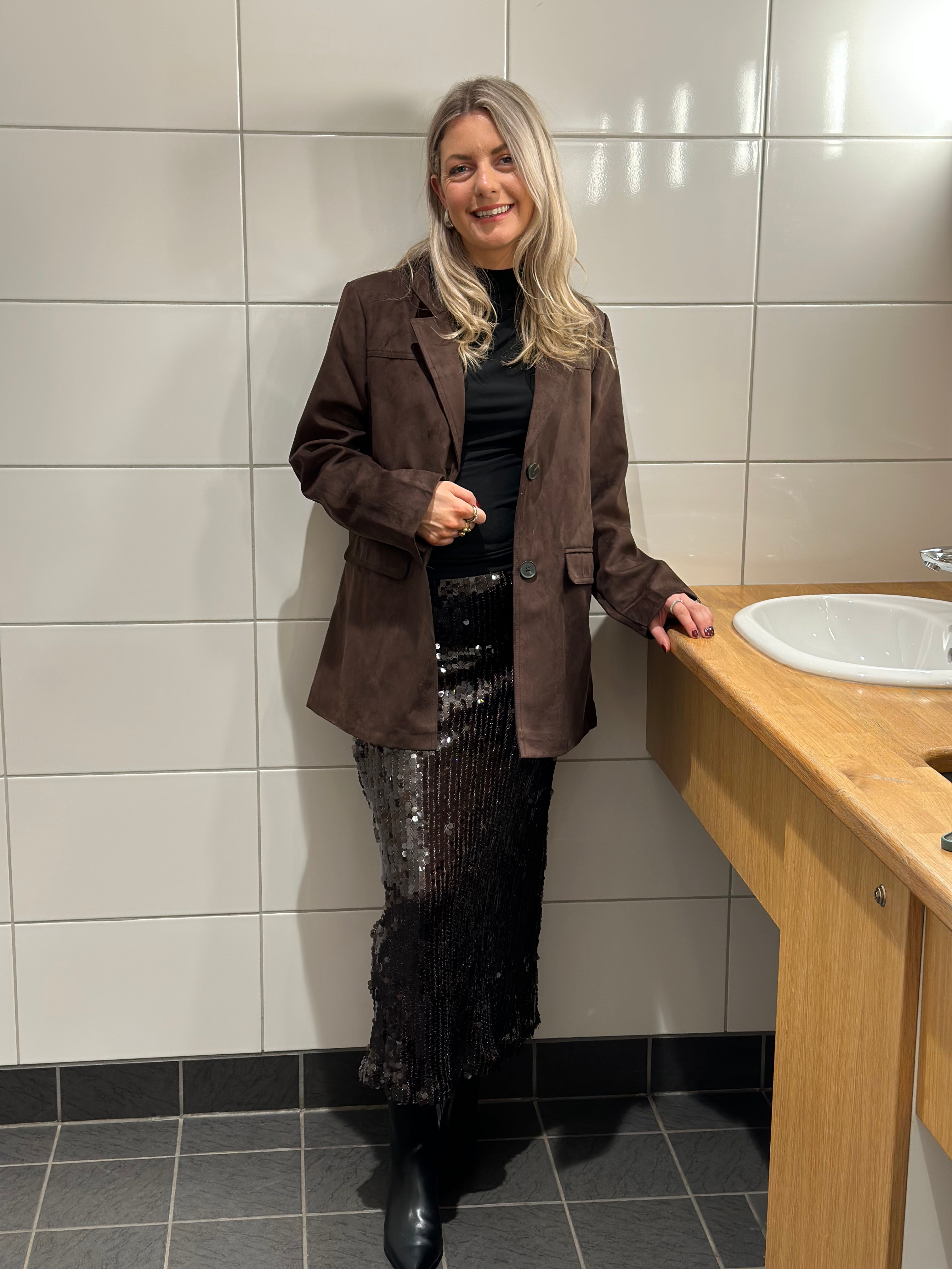 JDY - CATHY SEQUINS LONG SKIRT - FUDGE