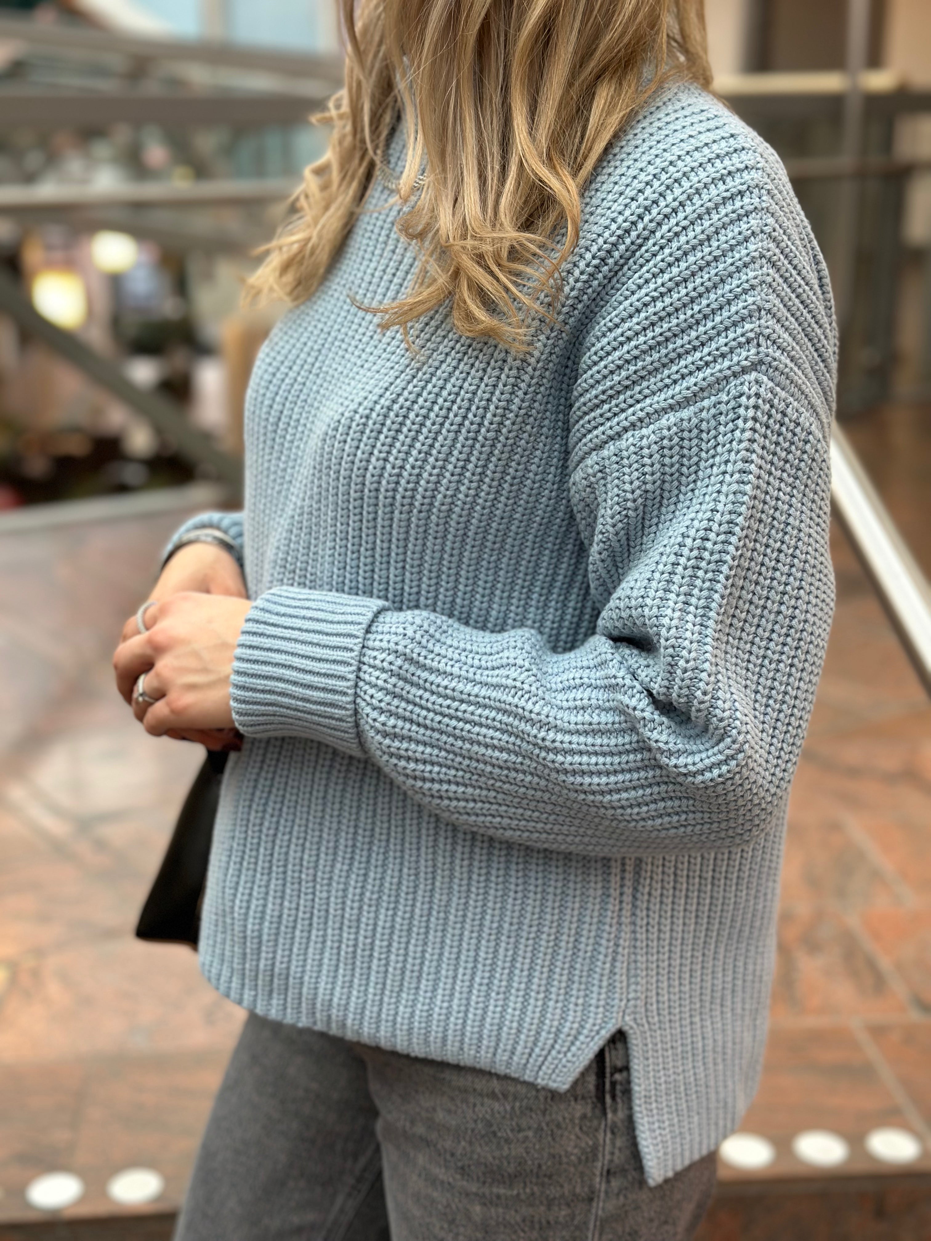 SELECTED FEMME - SELMA LS KNIT PULLOVER - DUSTY BLUE