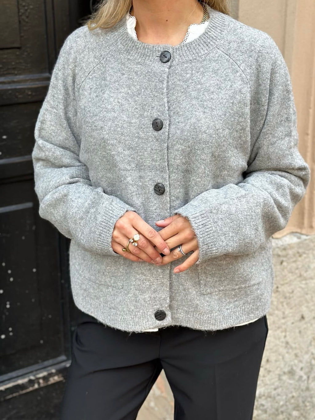 ONLY - PIEMONTE L/S CARDIGAN KNIT - LIGHT GREY MELANGE