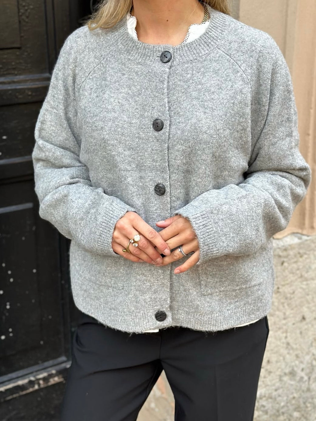 ONLY - PIEMONTE L/S CARDIGAN KNIT - LIGHT GREY MELANGE