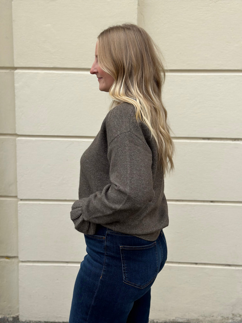 PIECES - SALLY LS FRILL CUFF KNIT - MOREL/MELANGE