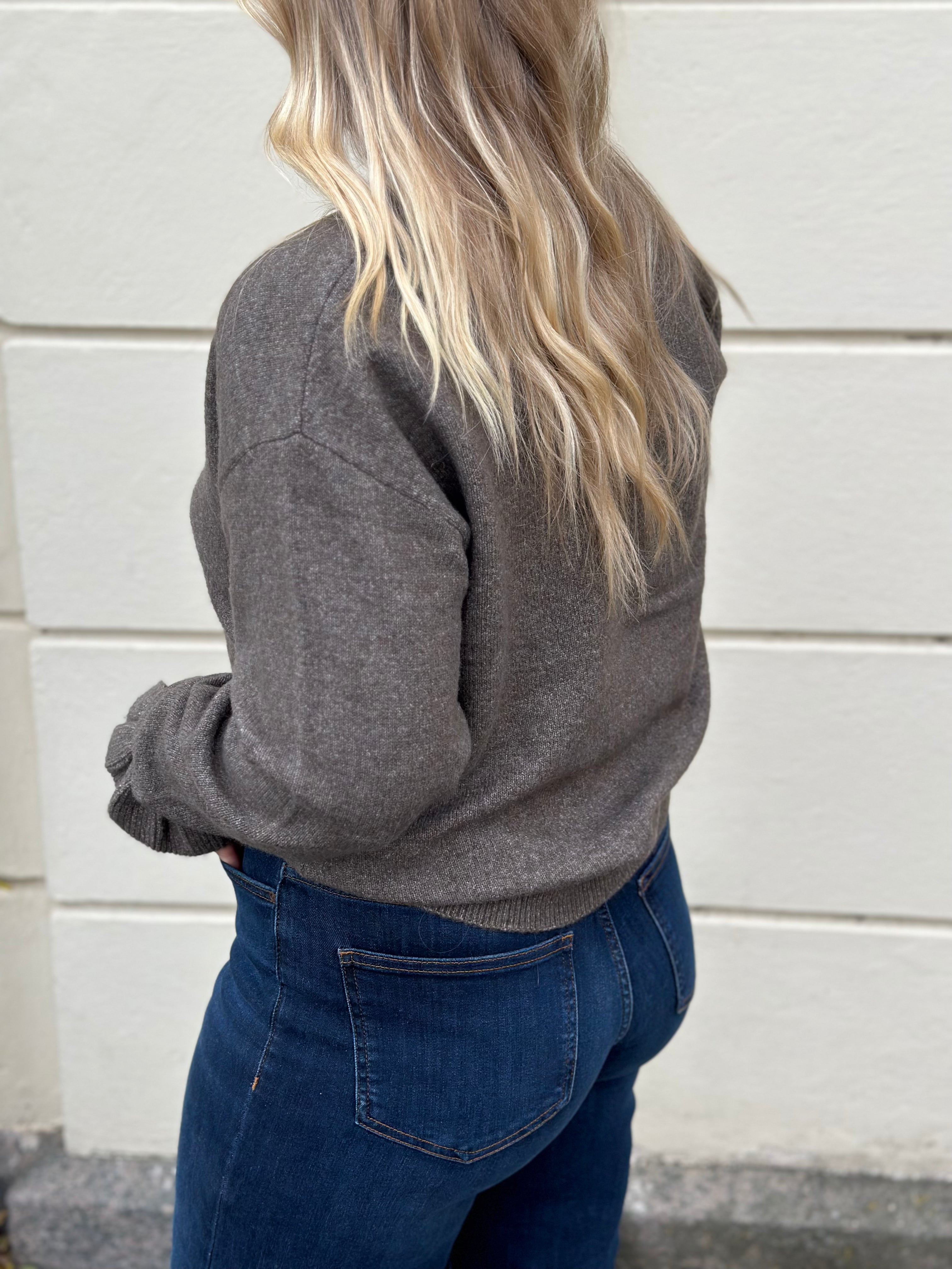 PIECES - SALLY LS FRILL CUFF KNIT - MOREL/MELANGE