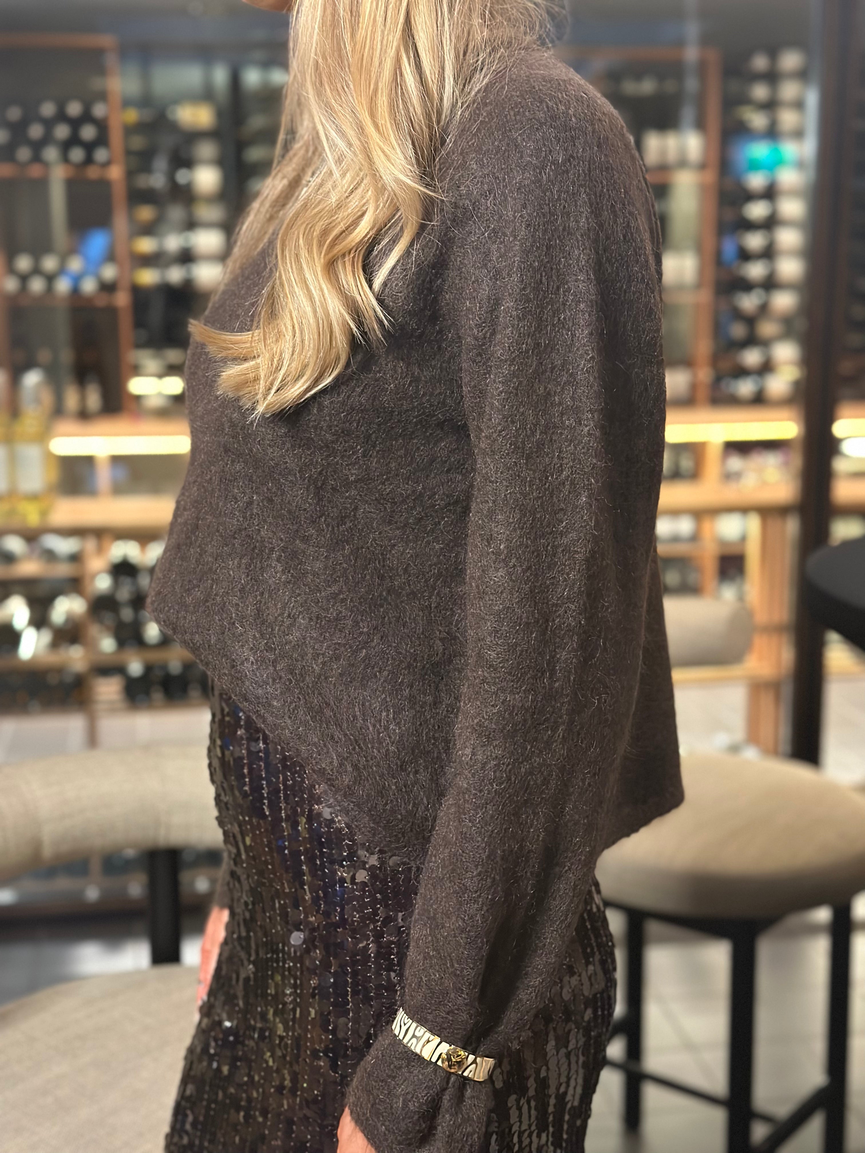 PIECES - MANIKA - LS O-NECK KNIT - HOT FUDGE/MELENGE