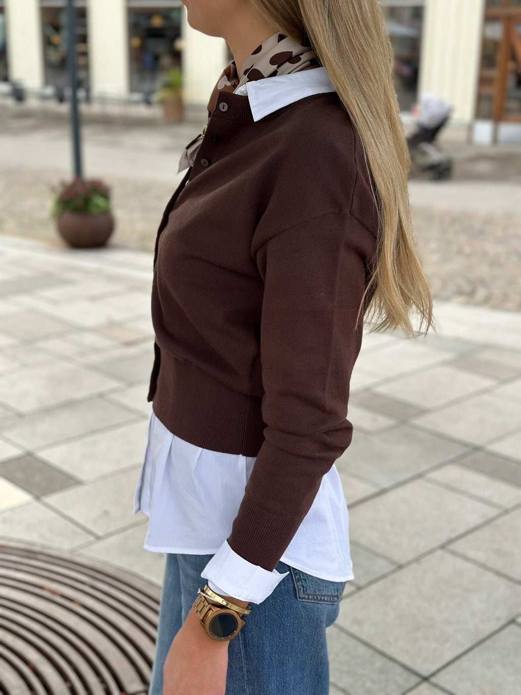 ONLY - MIO LS O-NECK BUTTON CARDIGAN - SEAL BROWN