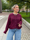 PIECES - AMOS LS O-NECK KNIT CARDIGAN - WINETASTING/MELANGE