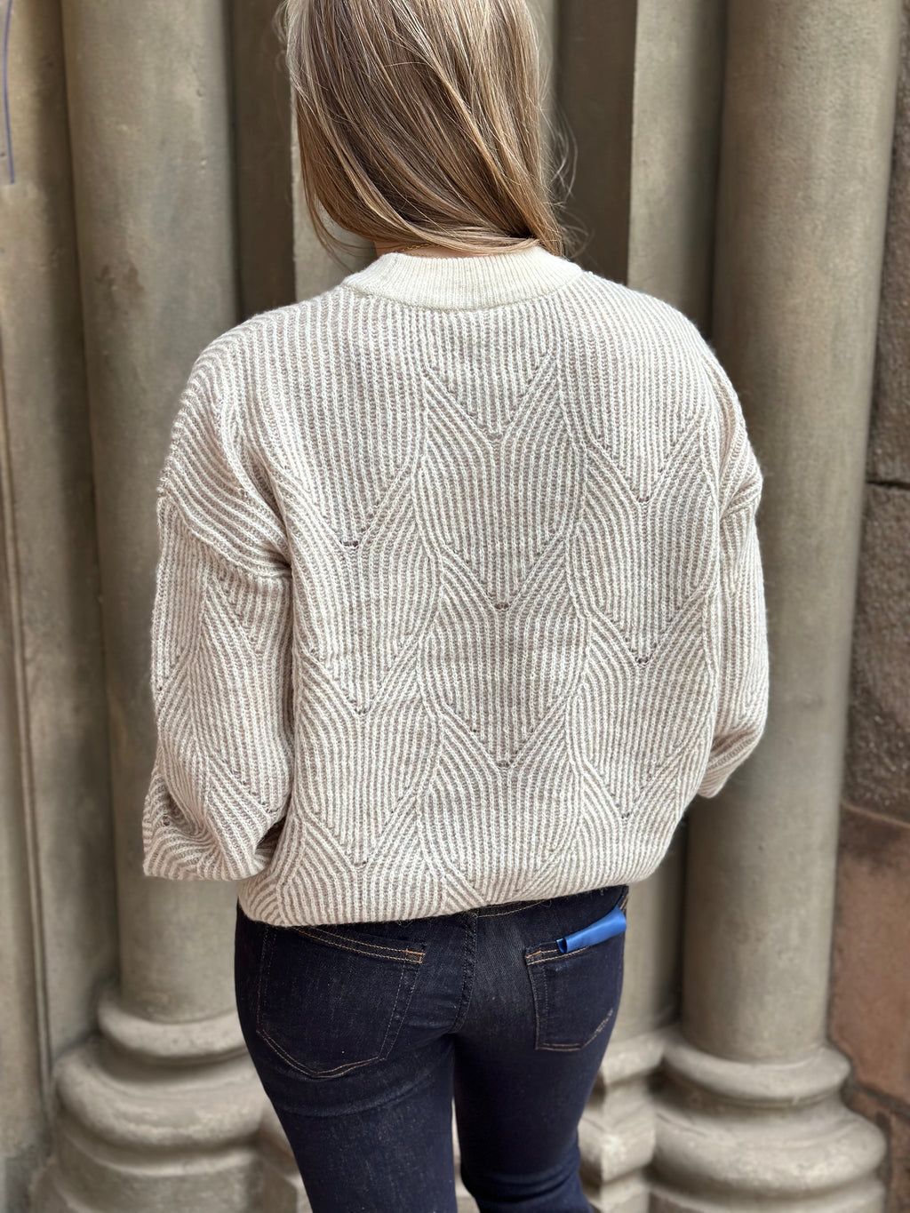 PIECES - JENNA LS O-NECK KNIT - WHITECAP GRAY/GREIGE