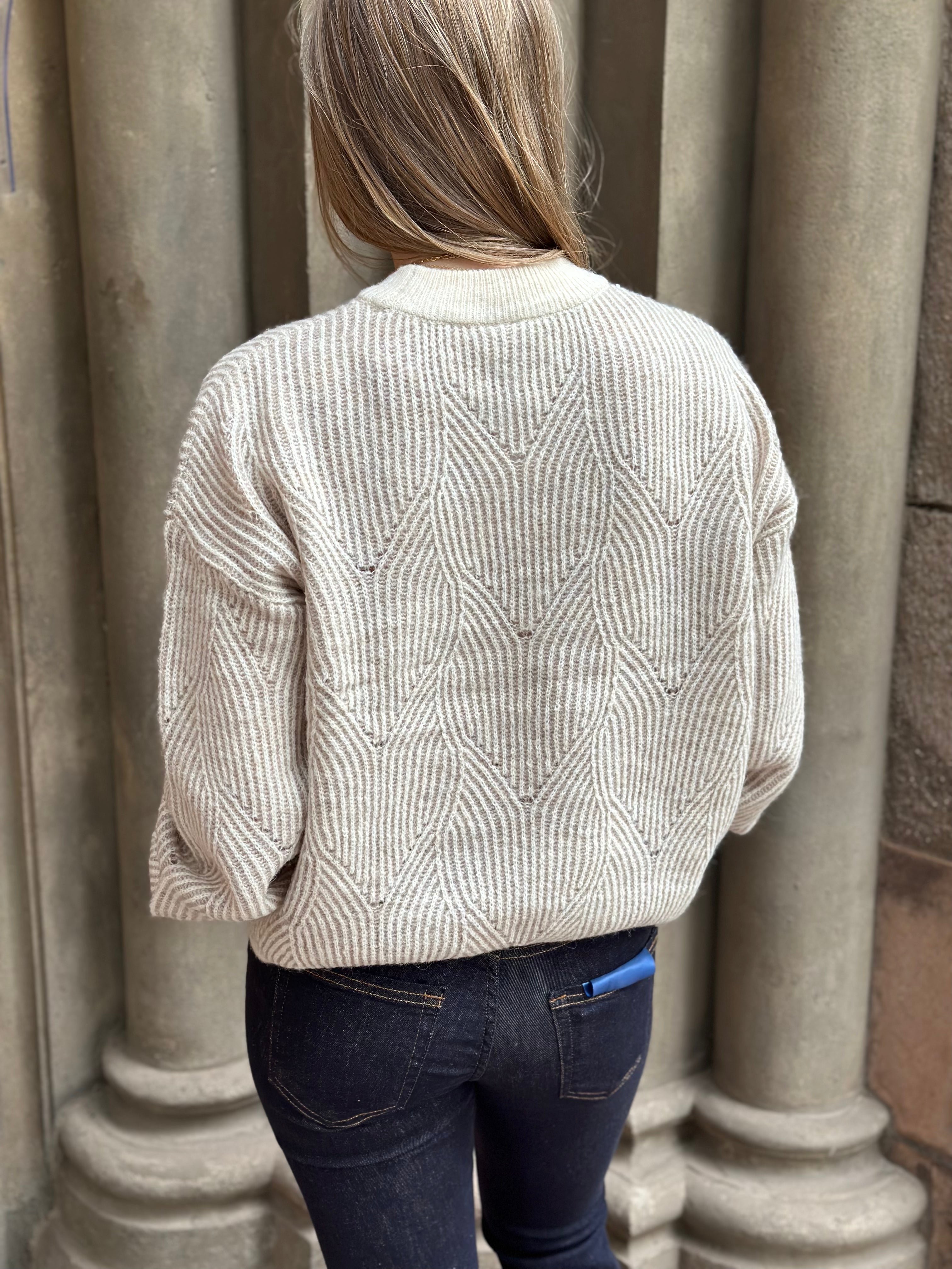 PIECES - JENNA LS O-NECK KNIT - WHITECAP GRAY/GREIGE
