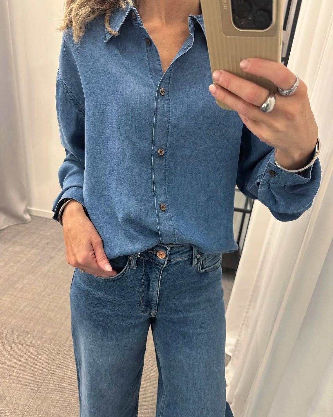 ONLY - CHARIS LIFE LS SHIRT - MEDIUM BLUE DENIM