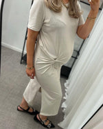 Ladda upp bild till gallerivisning, VERO MODA - TASS SS O-NECK 7/8 DRESS - PUMICE STONE
