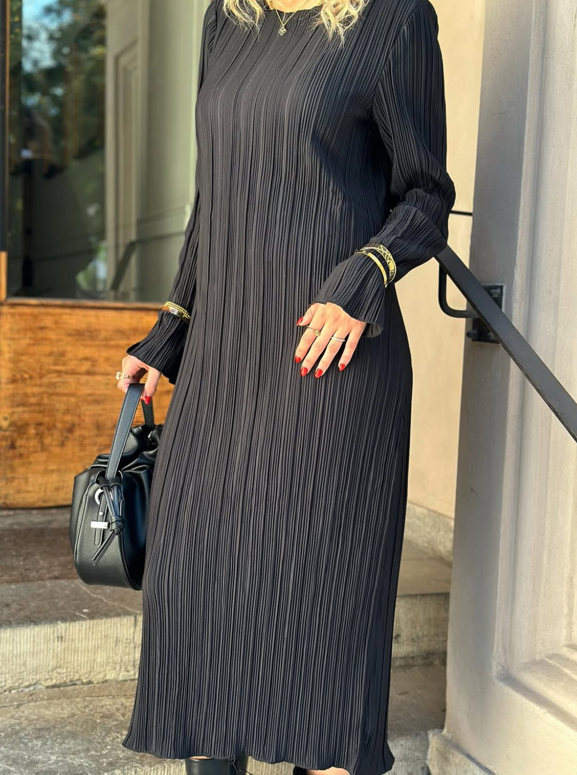 ONLY - PERY LS LONG DRESS BOAT NECK - BLACK