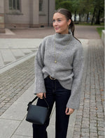 Ladda upp bild till gallerivisning, SELECTED FEMME - GABRIELLA LS KNIT HIGH NECK - STEEL GREY/MELANGE

