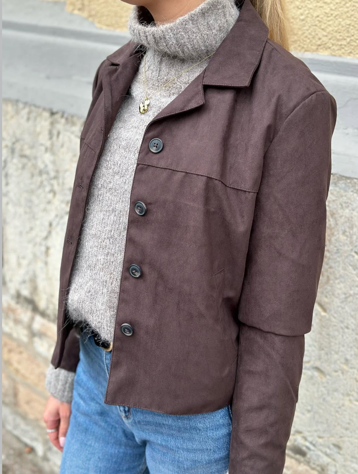 JDY - NICO FAUX SUEDE JACKET - CHOCOLATE TORTE