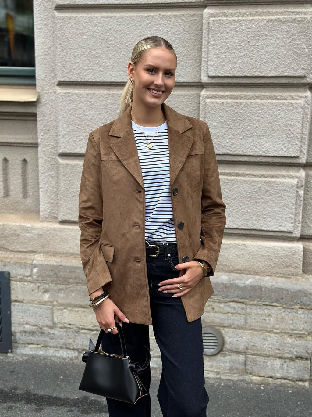 ONLY - TULIP FAUX SUEDE BLAZER COAT - COGNAC