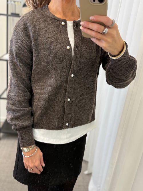 JDY - LUMI LIFE L/S BUTTON CARDIGAN - BRACKEN/MELANGE