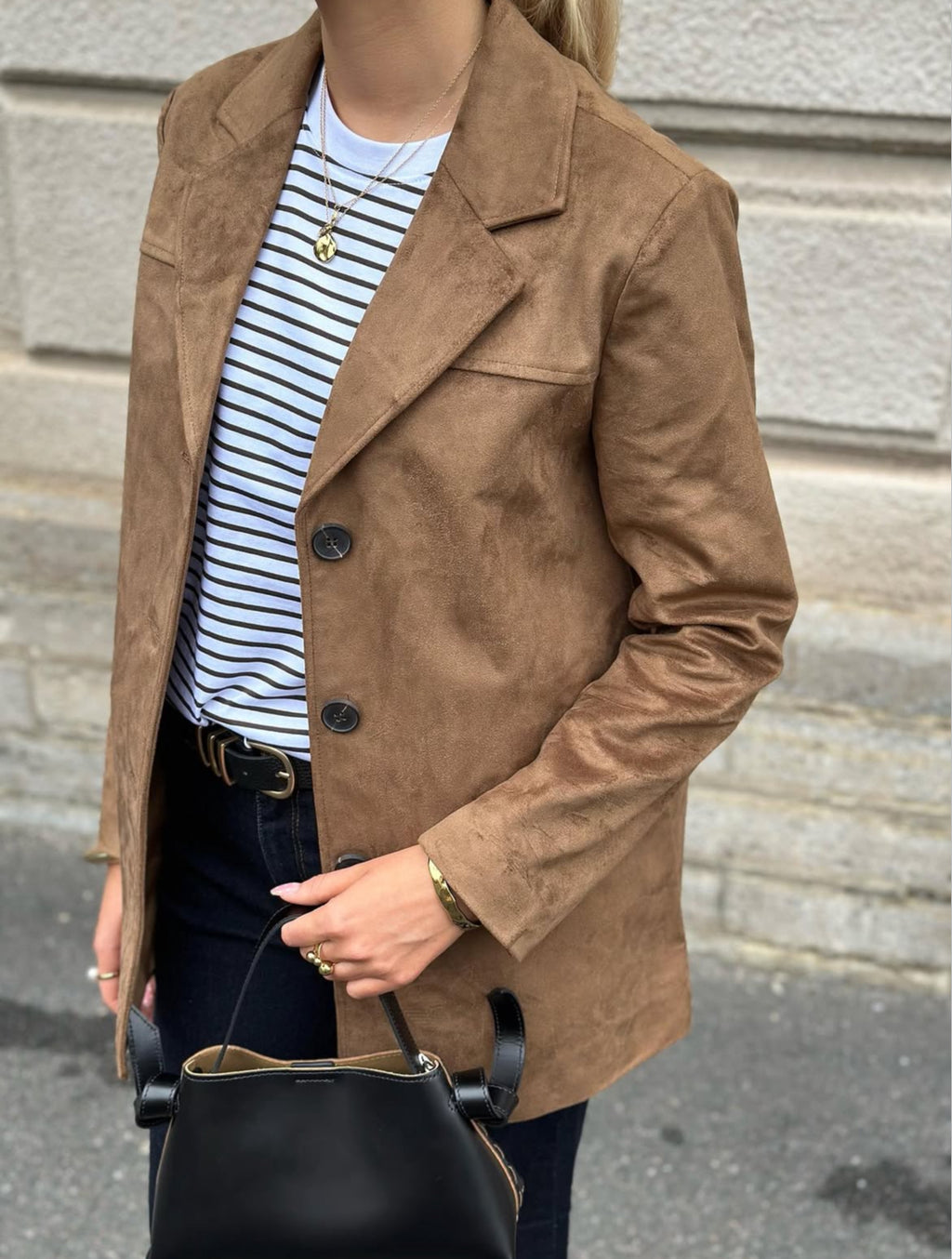 ONLY - TULIP FAUX SUEDE BLAZER COAT - COGNAC