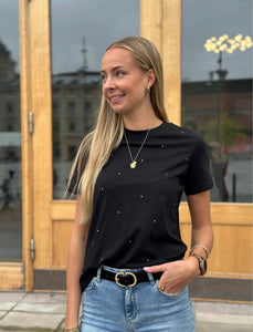 VEROMODA - PAULINA DETAIL SS T-SHIRT - BLACK/SILVER STU